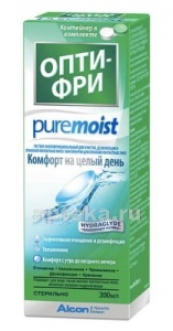 Опти-фри pure moist раствор для линз 300мл+контейнер